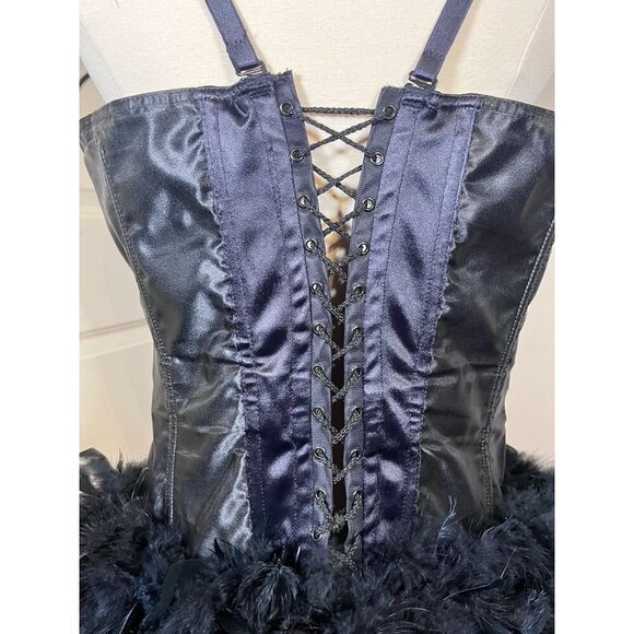 Fantasy Masquerade Peacock Feather Corset Dress Burlesque Gothic Steampunk Hi Lo - Picture 9 of 16
